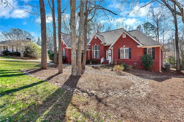 307 Brittany Park, Anderson, SC 29621 - view of front of home featuring brick siding, central AC, a shingled roof, crawl space, and a front lawn