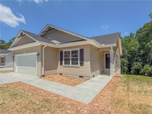 320 Code Cir, Seneca, SC 29678 - ranch-style house with a garage, crawl space, concrete driveway, and a shingled roof