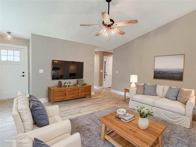 320 Code Cir, Seneca, SC 29678 - living area featuring light wood finished floors, a ceiling fan, and baseboards