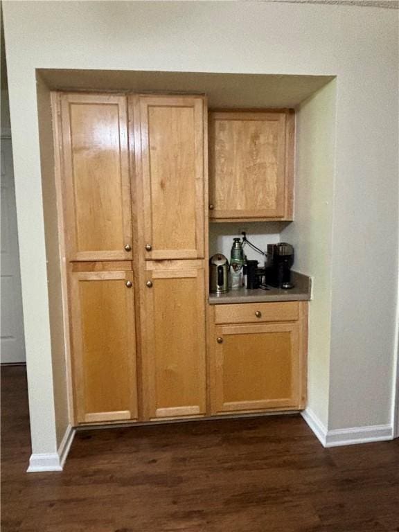 bar featuring baseboards and dark wood-style flooring