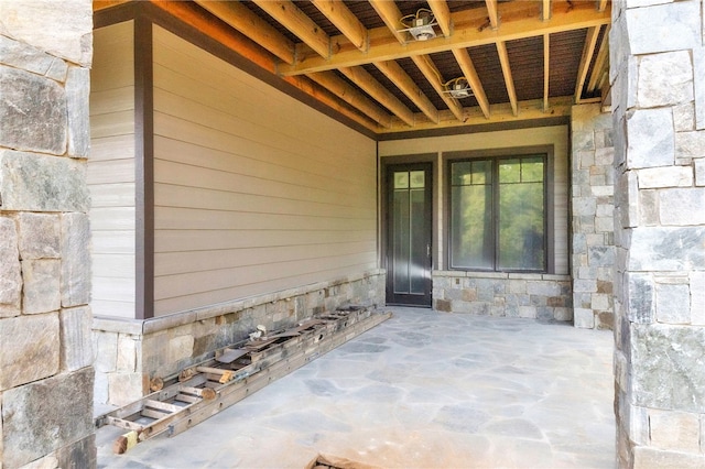 909 Woodlake Way, Salem, SC 29676 - property entrance with stone siding and a patio
