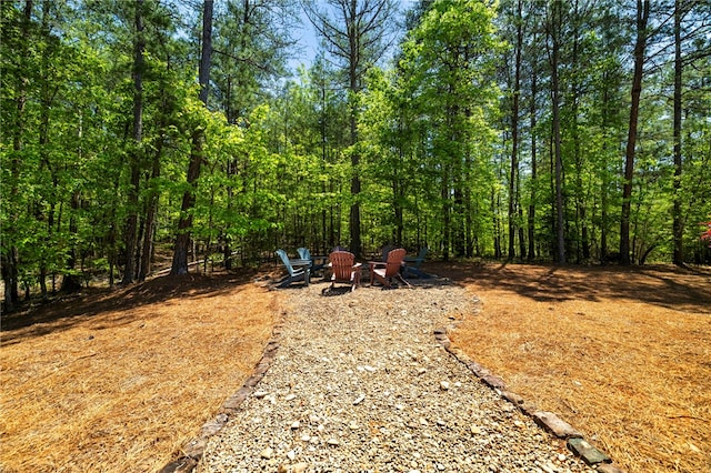 view of yard with an outdoor fire pit