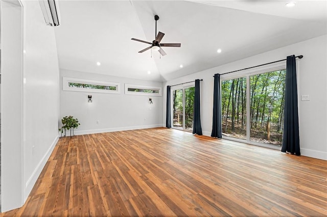 243 Beaver Lodge Rd, Hartwell, GA 30643 - unfurnished room with lofted ceiling, ceiling fan, baseboards, wood finished floors, and recessed lighting