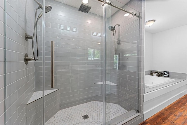 243 Beaver Lodge Rd, Hartwell, GA 30643 - bathroom featuring a shower stall and wood finished floors