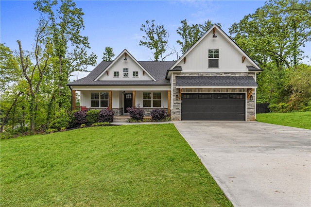 604 Robin Hood Ln, Anderson, SC 29621 - craftsman inspired home with a porch, a front yard, concrete driveway, a shingled roof, and stone siding