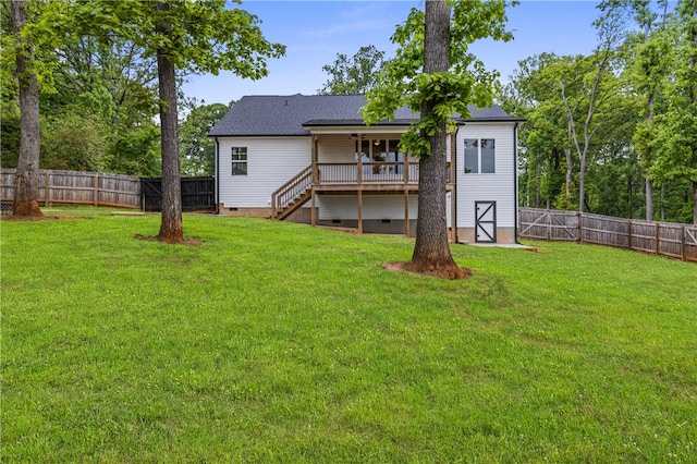 604 Robin Hood Ln, Anderson, SC 29621 - rear view of property with crawl space, a lawn, a deck, stairway, and a fenced backyard