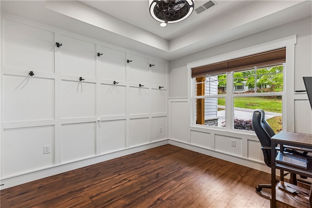 604 Robin Hood Ln, Anderson, SC 29621 - unfurnished office featuring a decorative wall, a raised ceiling, and dark wood-type flooring