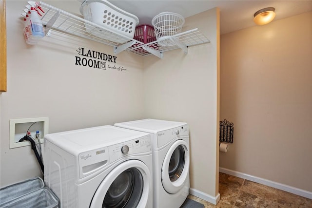 712 Sunny Shore Ln, Anderson, SC 29621 - clothes washing area with laundry area, washer and clothes dryer, and baseboards