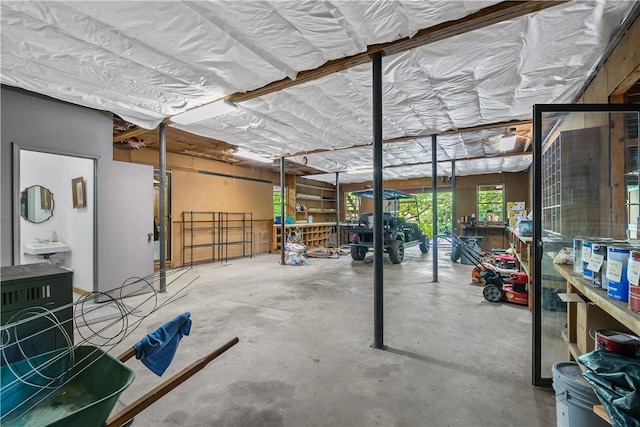 basement with a sink