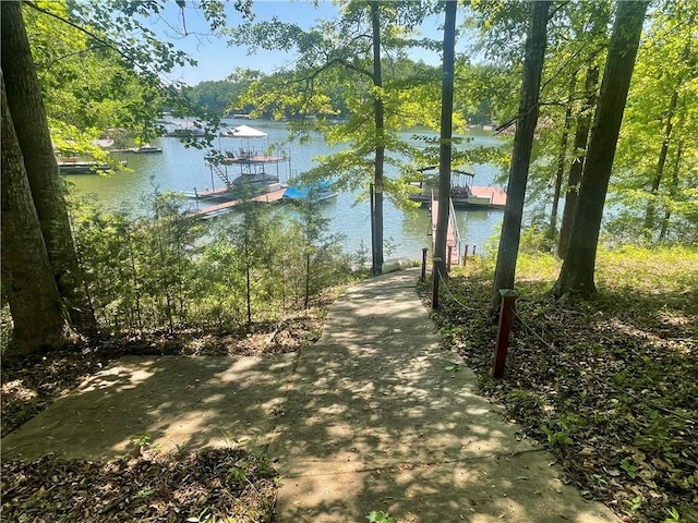 property view of water featuring a boat dock