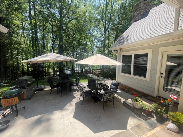 view of patio / terrace featuring outdoor dining space and grilling area