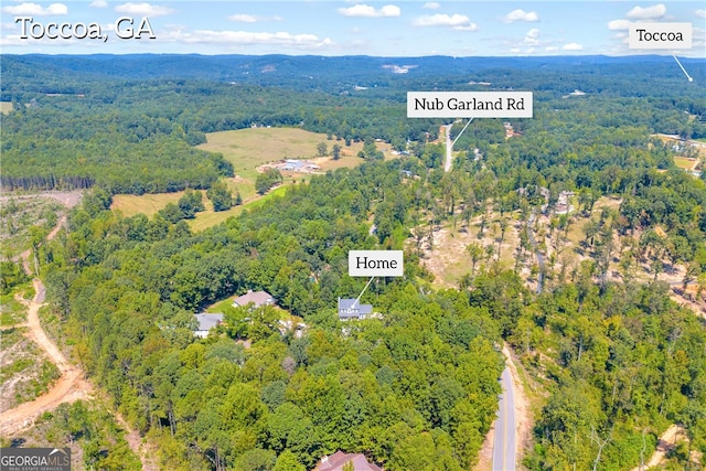 bird's eye view featuring a view of trees