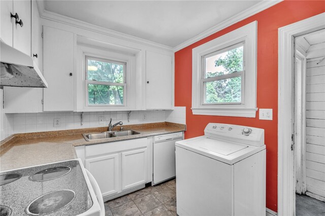 322 Whitehall Rd, Anderson, SC 29625 - laundry room featuring crown molding, a sink, washer / dryer, and laundry area