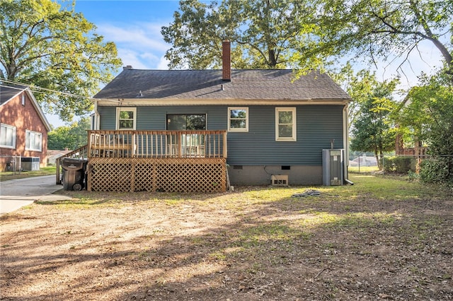 322 Whitehall Rd, Anderson, SC 29625 - rear view of property featuring crawl space, a chimney, a deck, fence, and a shingled roof
