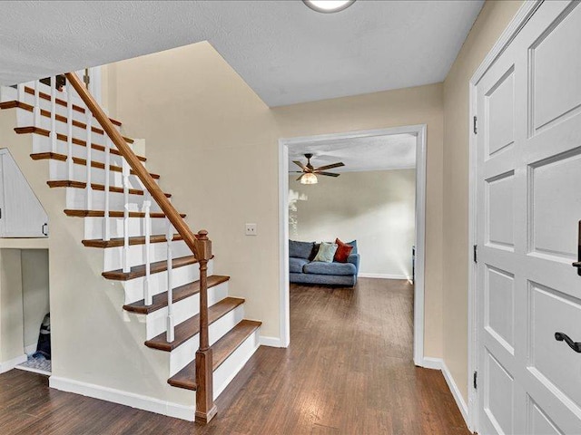 415 Van Martin Rd, Anderson, SC 29621 - staircase with baseboards, ceiling fan, and wood finished floors