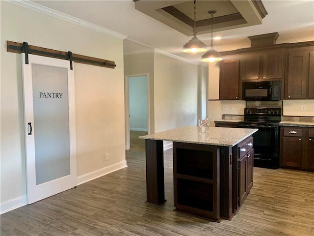 204 Rock Creek Rd, Anderson, SC 29625 - kitchen featuring black appliances, dark wood finished floors, ornamental molding, and baseboards