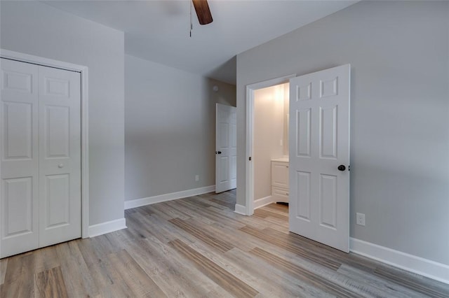 9 Dixie Ave, Liberty, SC 29657 - unfurnished bedroom featuring baseboards, light wood-style flooring, ceiling fan, and a closet