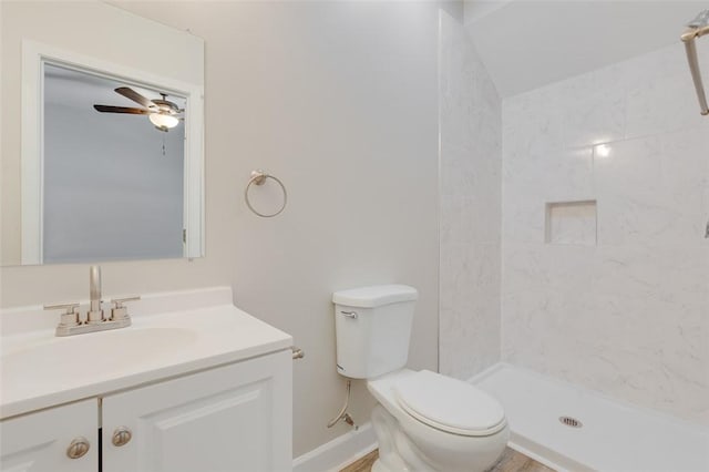 9 Dixie Ave, Liberty, SC 29657 - bathroom with ceiling fan, walk in shower, vanity, baseboards, and toilet