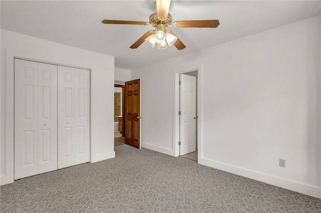 2018 Concord Rd, Anderson, SC 29621 - unfurnished bedroom with baseboards, light carpet, ceiling fan, and a closet