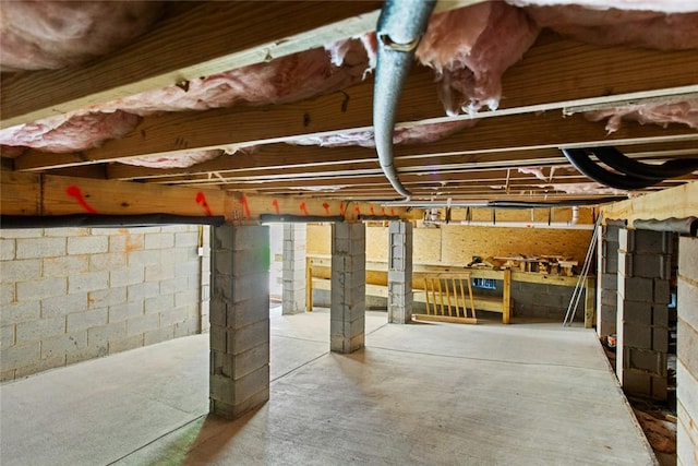 view of unfinished basement