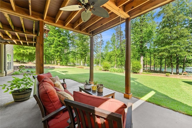 view of patio / terrace with an outdoor hangout area and a ceiling fan