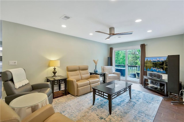 15C Hartwell Villas, Anderson, SC 29626 - living room featuring a ceiling fan, recessed lighting, wood finished floors, and visible vents
