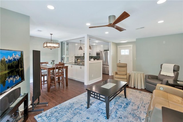 15C Hartwell Villas, Anderson, SC 29626 - living area featuring recessed lighting, a ceiling fan, dark wood-style floors, and visible vents