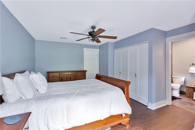 15C Hartwell Villas, Anderson, SC 29626 - bedroom with ceiling fan, baseboards, wood finished floors, visible vents, and a closet