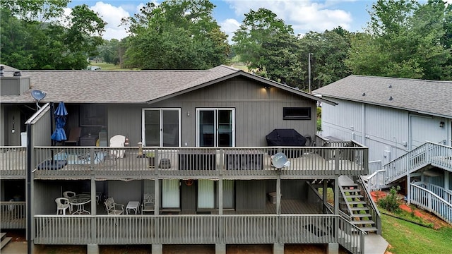 15C Hartwell Villas, Anderson, SC 29626 - rear view of house with stairway, a wooden deck, and a shingled roof