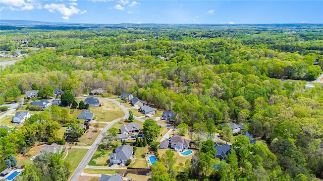bird's eye view with a forest view and a residential view