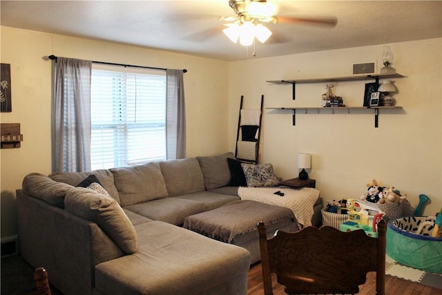 203 Adams St, Westminster, SC 29693 - living room with visible vents, wood finished floors, and a ceiling fan
