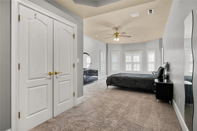 107 Amanda Dr, Anderson, SC 29621 - carpeted bedroom featuring a closet, visible vents, baseboards, and ceiling fan