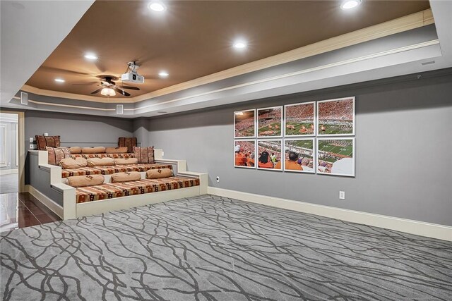 107 Amanda Dr, Anderson, SC 29621 - carpeted cinema with a tray ceiling, ornamental molding, and recessed lighting