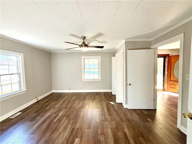 5192 Davis Cir, Anderson, SC 29625 - unfurnished bedroom featuring dark wood finished floors, ornamental molding, baseboards, and ceiling fan