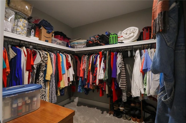 walk in closet with carpet