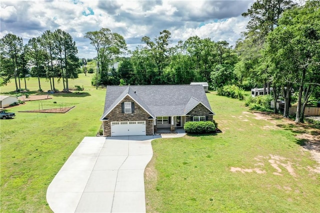 103 Mar Mac Rd, Anderson, SC 29626 - craftsman house featuring stone siding, concrete driveway, a shingled roof, and a front lawn