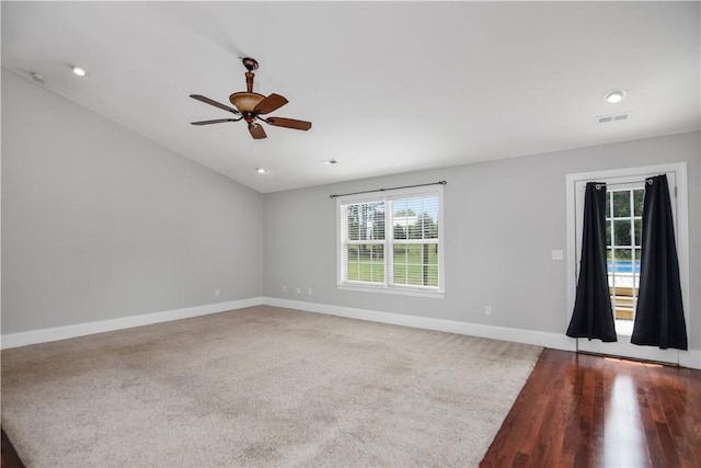 103 Mar Mac Rd, Anderson, SC 29626 - empty room with visible vents, baseboards, ceiling fan, vaulted ceiling, and recessed lighting