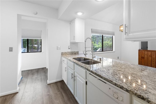 110 Safe Harbor Cir, Salem, SC 29676 - kitchen featuring a sink, dark wood-style flooring, white cabinets, and light stone countertops