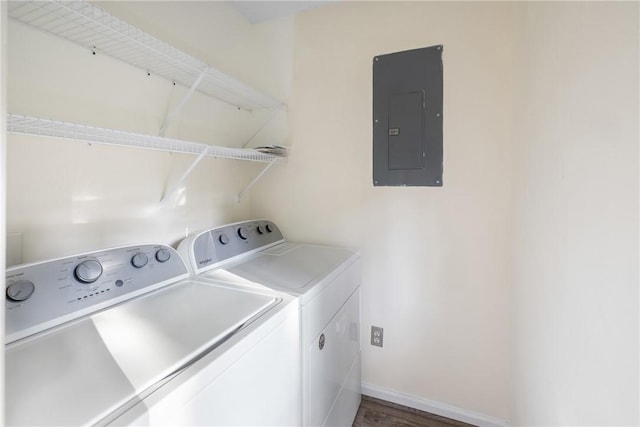 110 Safe Harbor Cir, Salem, SC 29676 - washroom with electric panel, separate washer and dryer, baseboards, and wood finished floors