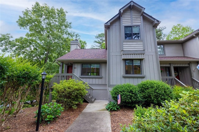 110 Safe Harbor Cir, Salem, SC 29676 - view of front of house with a chimney, a shingled roof, and board and batten siding