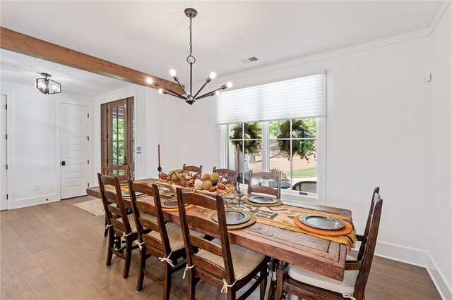 113 Settlement Village Dr, Sunset, SC 29685 - dining area with a chandelier, wood finished floors, plenty of natural light, and baseboards