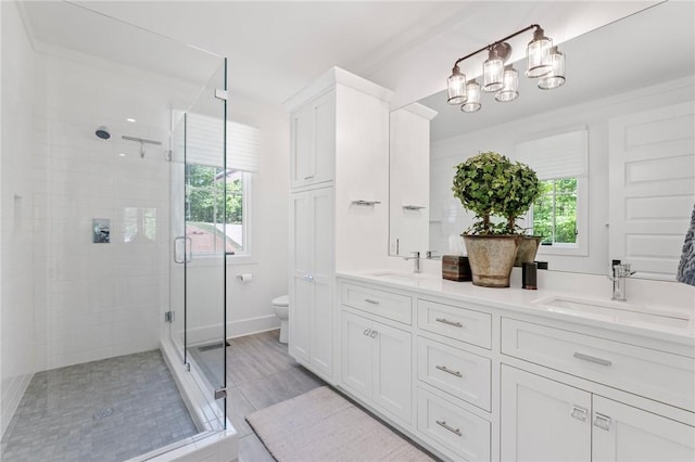 113 Settlement Village Dr, Sunset, SC 29685 - full bath with healthy amount of natural light, a stall shower, toilet, and double vanity