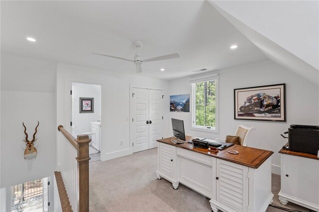 113 Settlement Village Dr, Sunset, SC 29685 - office space featuring light colored carpet, recessed lighting, a ceiling fan, and baseboards