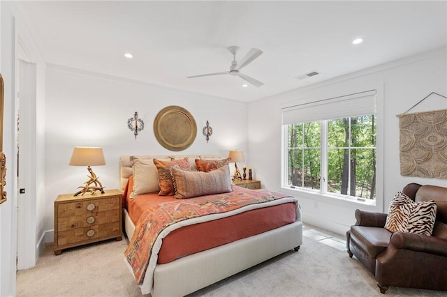 113 Settlement Village Dr, Sunset, SC 29685 - bedroom featuring light carpet, recessed lighting, baseboards, and ceiling fan