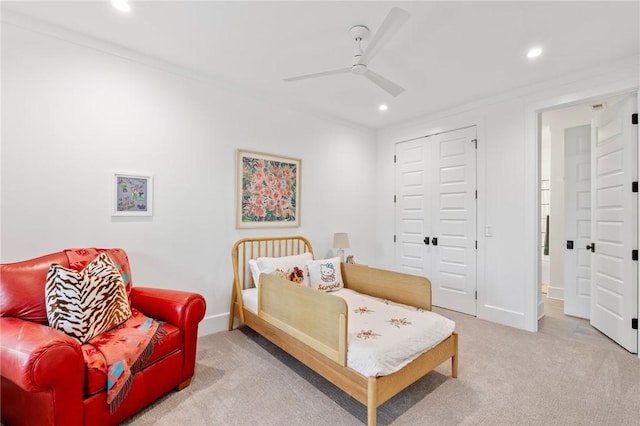 113 Settlement Village Dr, Sunset, SC 29685 - bedroom with recessed lighting, carpet floors, a closet, and a ceiling fan