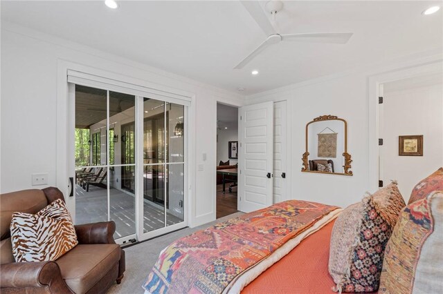 113 Settlement Village Dr, Sunset, SC 29685 - carpeted bedroom featuring access to exterior, recessed lighting, and a ceiling fan