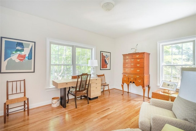 office with light wood-style flooring and baseboards