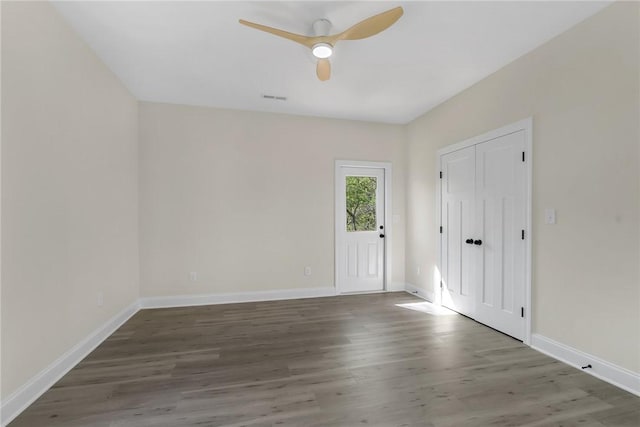 3062 Woodale Cir, Seneca, SC 29678 - empty room featuring ceiling fan, wood finished floors, and baseboards