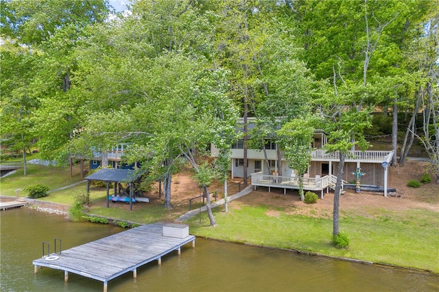 619 Crossland Creek Ct, Tamassee, SC 29686 - dock area featuring a deck with water view and a lawn