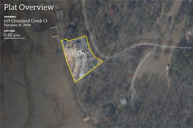 619 Crossland Creek Ct, Tamassee, SC 29686 - aerial view of property's location with property boundaries highlighted